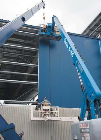Giffels Design-Build team puts panels in place at Lakeshore Lions Arena project