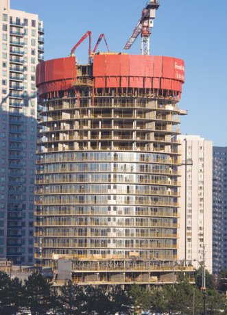 Construction continues on Absolute World Tower Four in Mississauga, Ontario