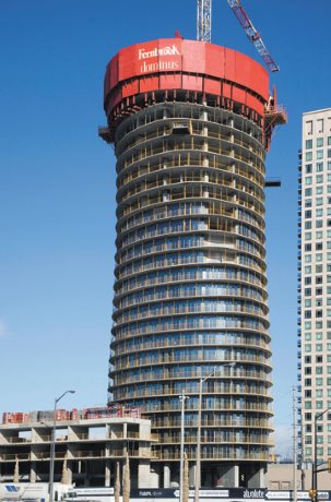 Glazing underway at Absolute World Tower Four condos in Mississauga, Ontario