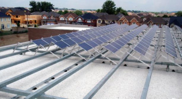 Solar photovoltaic panels installed on Vaughan, Ontario school rooftop