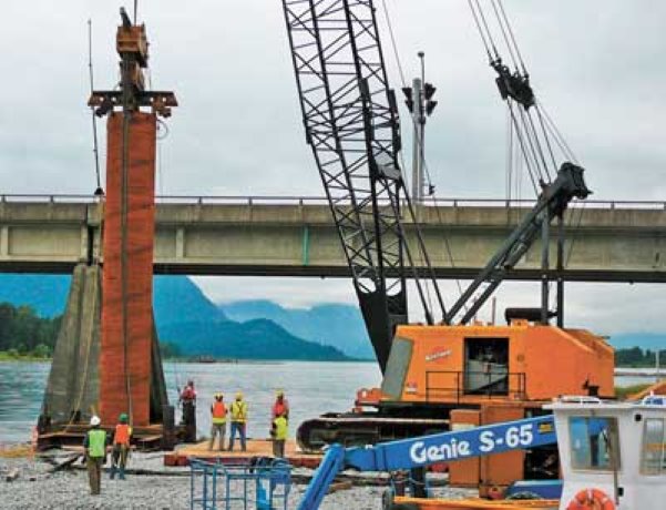 New Pitt River bridge pier pilings push envelope