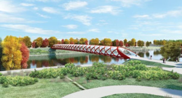 Calgary's new Bow River pedestrian bridge sports modern design
