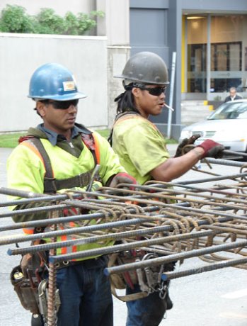 Rebar on the roadside at West Pender Place in Vancouver