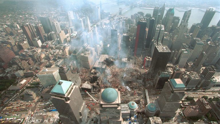 The Sept. 11, 2001 terror attacks in New York caused three World Trade Center buildings to collapse due to unique factors, leaving the devastation pictured above.