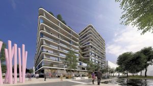 Construction has started on the first phase of a $900-million intergenerational housing project in Terrebonne, north of Montreal, called District Union. Developer REZ Real Estate is working with architects Sid Lee and ACDF.