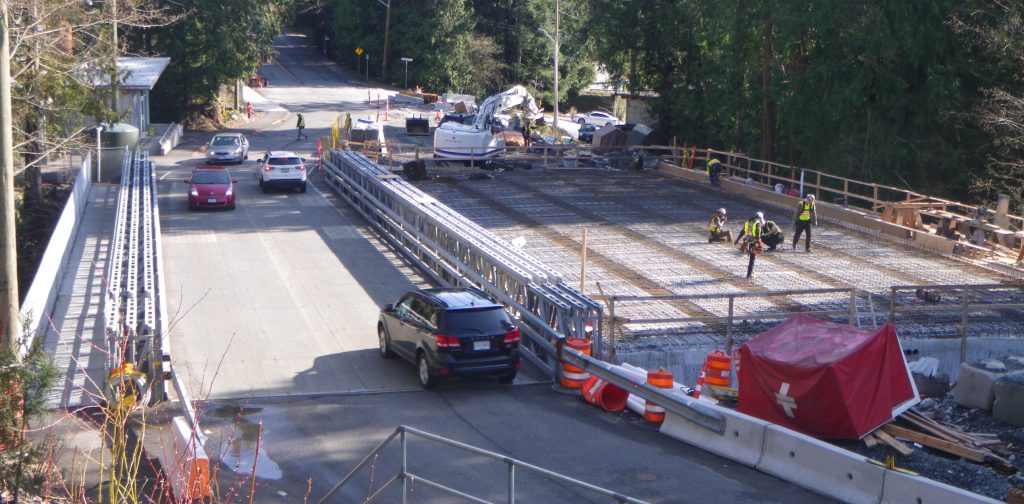 Temporary Acrow Bridge allows access during construction in North Vancouver