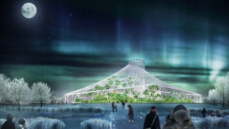 The centrepiece of Canada’s Diversity Gardens in Winnipeg is the Leaf. Measuring 90,000 square feet over three floors, it will feature four distinct zones showcasing different climates and environments. The Leaf is expected to open to the public in late 2020.