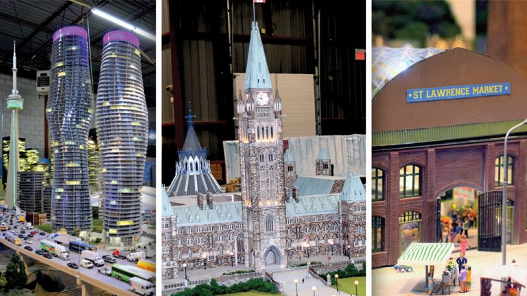 Teams of designers, engineers, artists and computerization and electronics specialists have been active at the Our Home & Miniature Land workshops in Mississauga since January 2014. Among the models finished so far are the Absolute towers in Mississauga, also known as the Marilyn Monroe buildings, the Parliament Buildings and Toronto’s St. Lawrence Market.