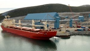 The Umiak I, a purpose-build ice-strengthened bulk carrier, transports ore from the Voisey’s Bay mine.