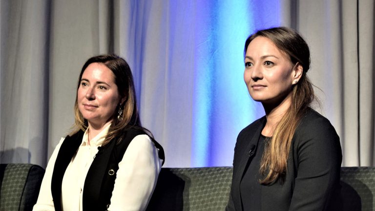 Jody Becker (left), chief strategy officer for EllisDon and Nadia Yen, director of green development for First Gulf, were part of a CityAge panel addressing the progress of data-driven construction strategies.
