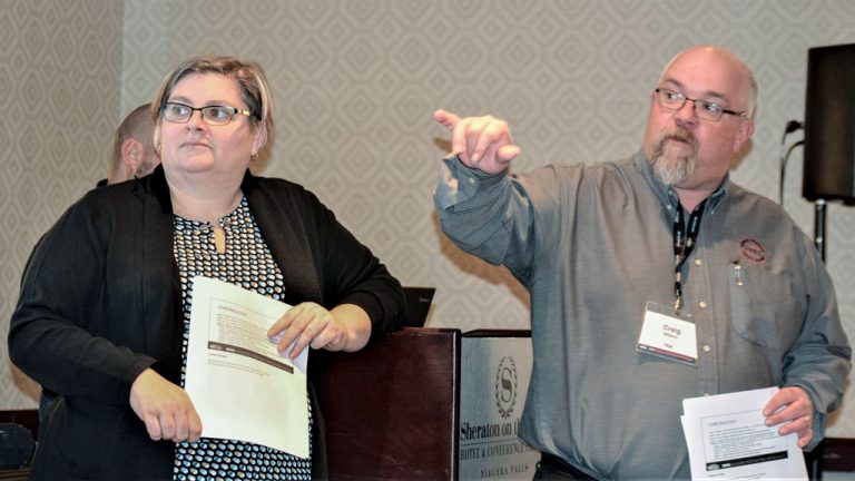 Margaret DeFazio, supervisor of distribution operations with Hydro Ottawa and Craig Wilson, fuels safety inspector with the Technical Standards and Safety Authority, offered an account of utilities recovery efforts to a seminar audience attending the Ontario Regional Common Ground Alliance Damage Prevention Symposium held recently in Niagara Falls, Ont.