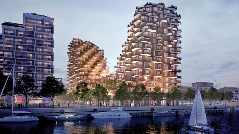 Danish firm 3XN has won three straight design competitions for projects at Bayside Toronto, including designs for the third and fourth residential builds, branded as the Aquabella and the Aqualuna (pictured), and the first office building, to be named T3 Bayside.