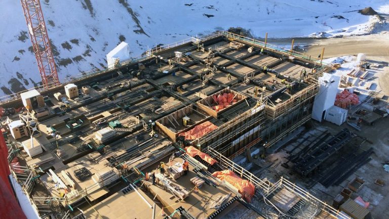 Pictured is a general view of the concrete placement at the main service bay at the Site C dam project in Fort St. John, B.C. The project recently released its January employment statistics and announced it has begun nighttime log hauling to align with local mill schedules.