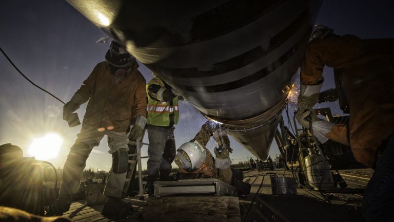 Crews conduct work on a pipeline in Alberta. The Progressive Contractors Association of Canada is concerned a new bill will make projects, like pipelines, even more difficult and costly to get through the federal approval process and is urging officials to scrap it.