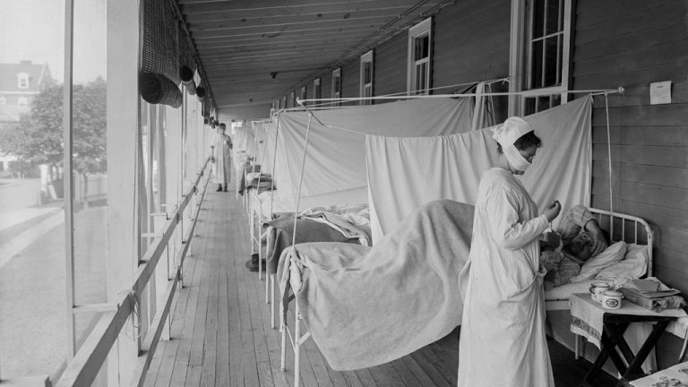 Walter Reed Hospital flu ward during the Spanish Flu epidemic of 1918-19, in Washington D.C. The pandemic killed an estimated 25-million people worldwide.