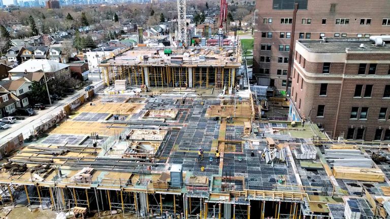 Despite the COVID-19 pandemic, work at the Michael Garron Hospital project in Toronto is moving ahead well, states general contractor EllisDon. A hospital wing and podium have been demolished and hundreds of caissons have been installed since work started in 2018.