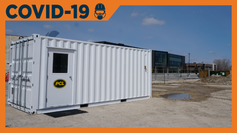 A Quaran-Tin Pod, PCL Construction’s protype for emergency medical space, sits at its yard in Winnipeg. The company designed the pods to give communities and hospitals a rapid, affordable way to increase medical facilities in the event of a COVID-19 outbreak.