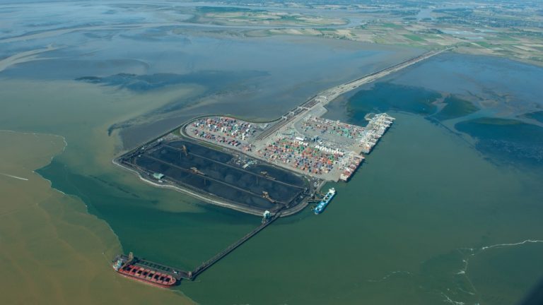 A bird’s eye view of Delta Port in Delta, B.C. shows where construction of the Roberts Bank Terminal 2 project would take place. The $2 billion project is currently waiting on approval from the federal government.