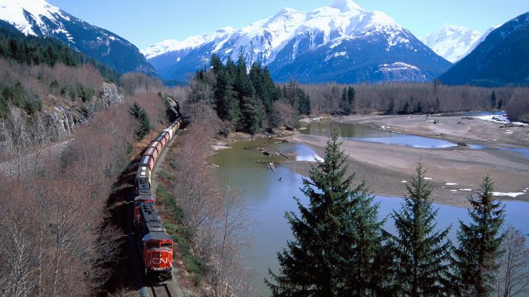A CN train rolls through Skeen, B.C. CN announced it plans to invest more than $400 million in rail infrastructure this year in B.C. alone.