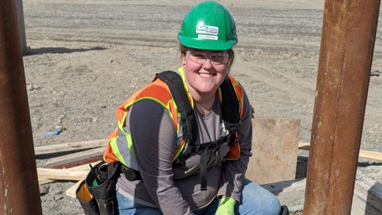 Kya Teneycke, 21, from Kitimat, B.C. is a graduate of the YOUR PLACE workforce development program for women and is starting her trades career in carpentry on the massive LNG Canada project in Kitimat, B.C.