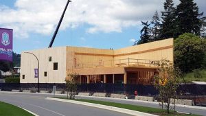 A project taking shape in Langford, B.C. holds the distinction of being one of Canada's first mass timber warehouses using cross-laminated timber and the third project in the city using the materials. The structure, located on Field View Place, is concrete, slab on grade, but the rest of the building is timber.