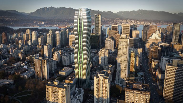 A 60-storey skyscraper that will be the tallest Passive House in the world is slated to be built soon in Vancouver's west end. Designed by U.K.-based WKK Architects and IBI Group, the local architect of record, the slender structure will resemble two sinuous wavy bands with greenery in between.