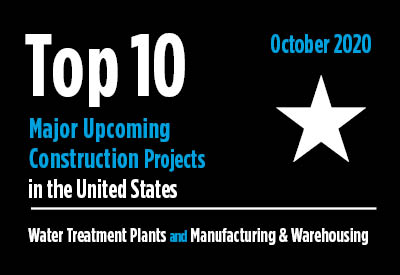Top 10 major upcoming Water Treatment Plant and Manufacturing & Warehousing construction projects - U.S. - October 2020 Graphic