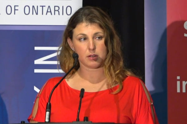 Ontario Building and Construction Tradeswomen committee member Keira Liberte addressed the Building Trades convention held Oct. 16.