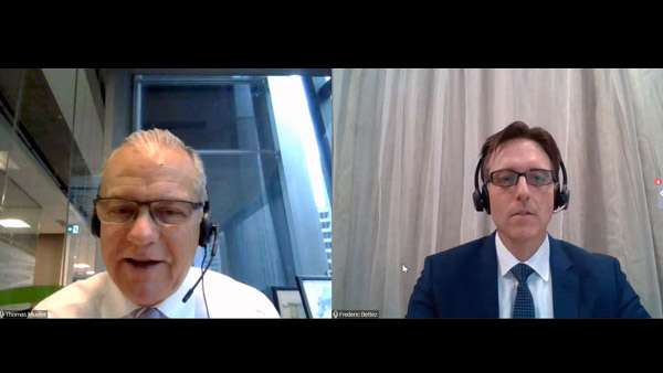 Canada Green Building Council president and CEO Thomas Mueller (left) talked about retrofit investments with Frederic Bettez, managing director of investment for the Canada Infrastructure Bank, during a recent webinar.