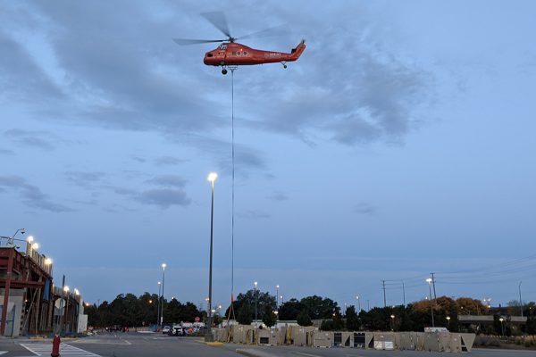A pilot from Zimmer Air Services flying a Sikorsky S-58T owned by Sprint Mechanical was busy lifting 26 HVAC units onto the roof of Burlington’s Mapleview mall Sept. 30.