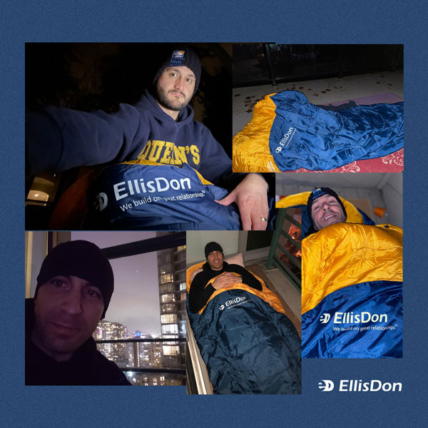 EllisDon’s Craig Enns, Ian Kerr and Daniel Murphey took part in Covenant House BC’s annual Sleep Out in support of homeless youth. Participants raised over $1 million for the organization’s Crisis Program.