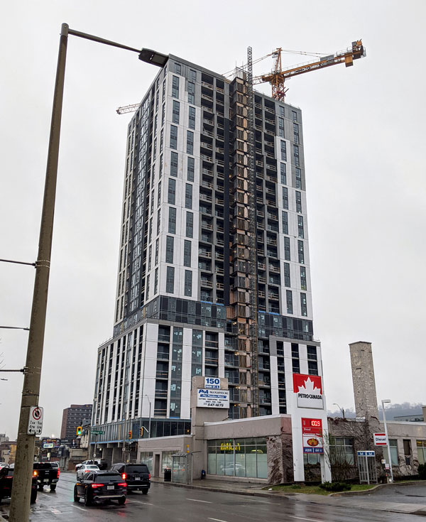 Vrancor Group’s 25-storey tower on Main Street East in Hamilton is targeted for completion next year.
