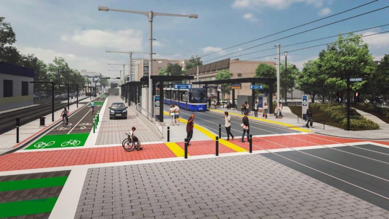 A rendering shows part of Edmonton's Valley Line West LRT project. The city announced it has chosen Marigold Infrastructure Partners to build the $2.6-billion line.