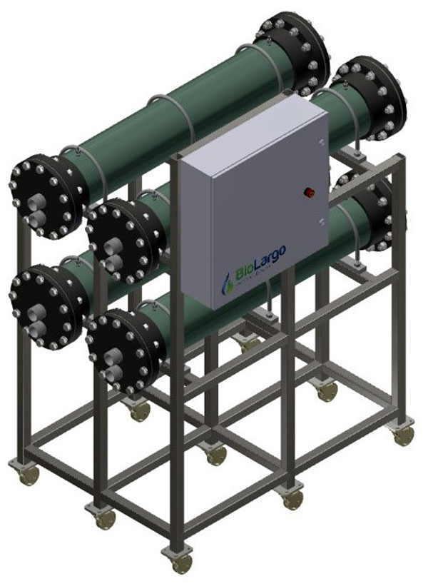 A rendering shows part of one of BioLargo's Advanced Oxidation Systems (AOS) used to recycle water. A project to design and install an AOS system at an Alberta farm was recently funded by Alberta Innovates. 