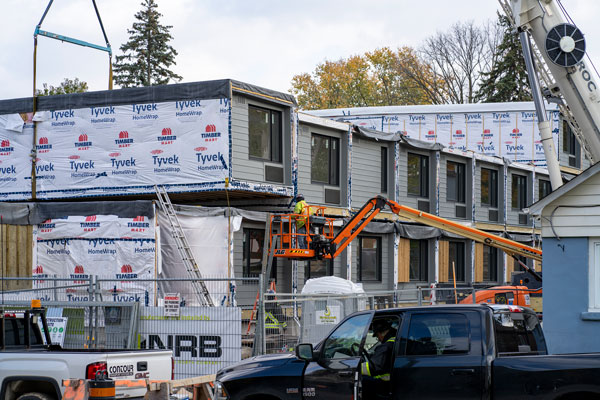 Two City of Toronto affordable housing projects, on Macey Avenue and Harrison Street, will be ready for occupancy in December 2020 and January 2021 respectively. Pictured is the installation on Macey Avenue.