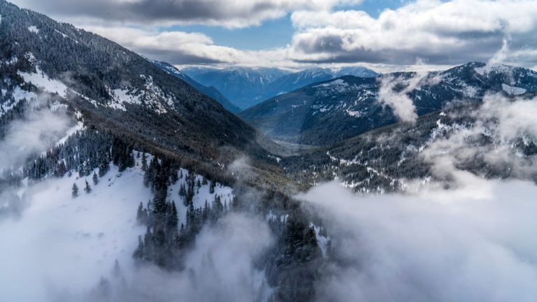 An aerial photo shows some the possible ski and snowboard areas that would be part of the proposed Bridal Veil Mountain Resort in Chilliwack, B.C.