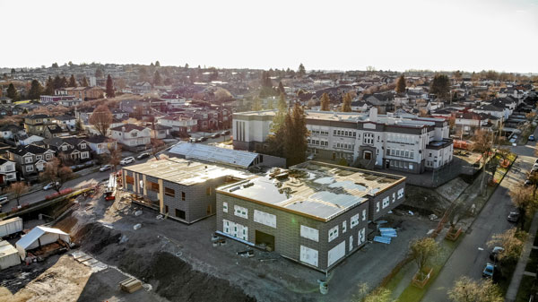 Sir Matthew Begbie Elementary school in Metro Vancouver will be a 34,000-square-foot structure with open learning spaces. Much of the wood for the school has now been erected.