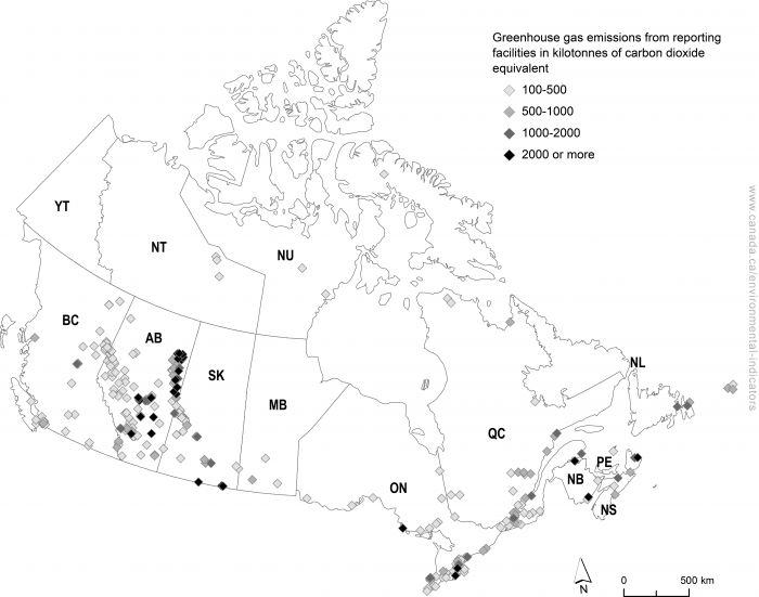 A Government of Canada chart shows the location of large industrial projects that officials plan to target with carbon reduction incentives.