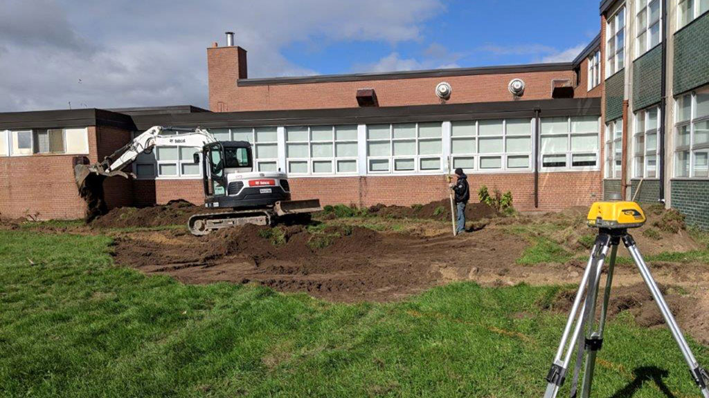 Site excavation work at Allan A. Martin Public School.