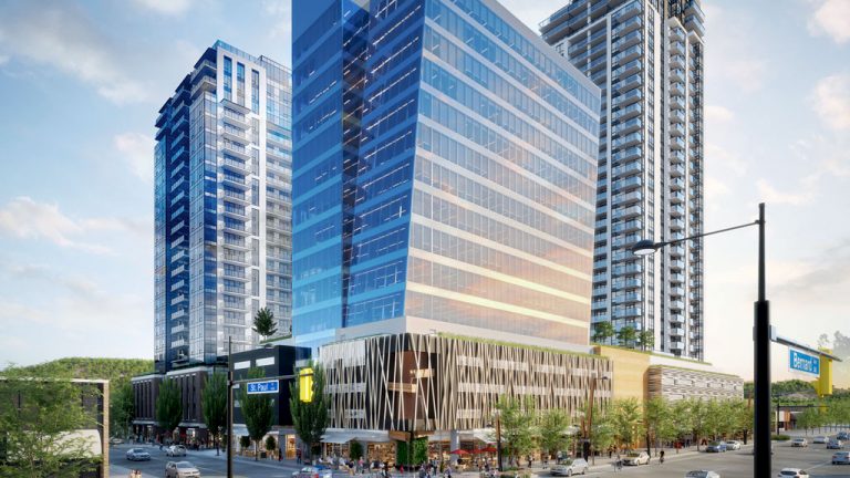 A rendering shows the design of Bernard Block, a three-tower project in downtown Kelowna being developed by Mission Group.