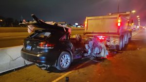 Driver critically injured after ramming into dump truck in construction zone