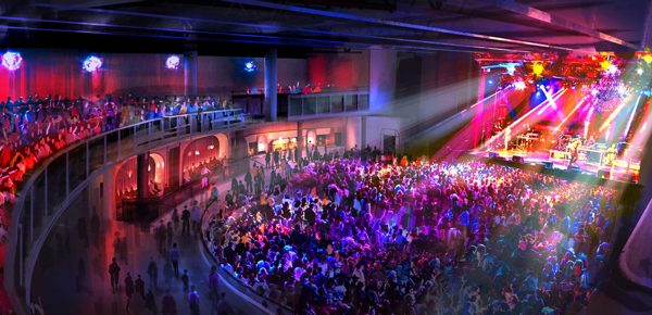 Live Nation’s new concert hall will include a convertible general admission area and reserved seating configurations depending on the event.