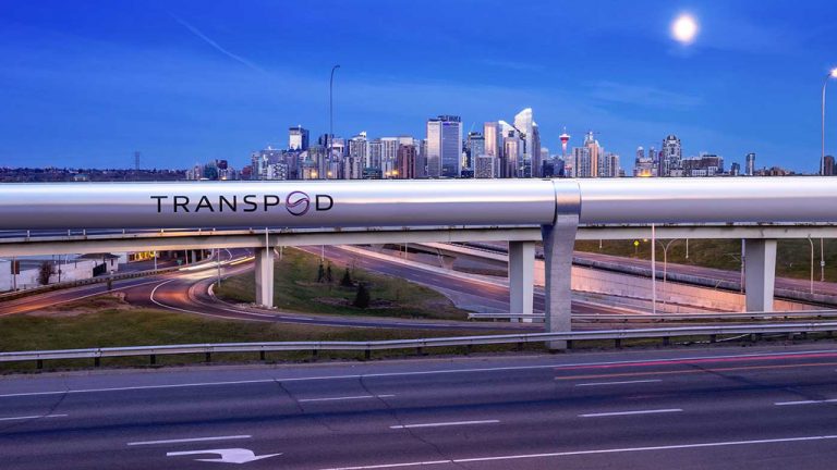 A rendering shows a TransPod tube designed to send vehicles between Calgary and Edmonton at speeds as fast as commercial aircraft using electricity, magnets and a low-pressure environment.