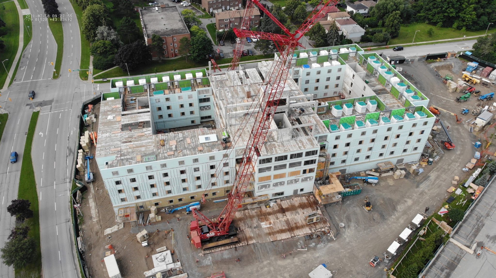 Construction crews were working on the sixth floor of the new long-term care centre in Ajax, Ont. July 17. The sixth and final floor of the new home, approved last year as an accelerated build project, is expected to be complete in the next few weeks and crews will then begin to focus on other elements of the building.