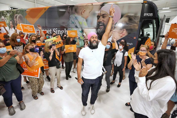 NDP Leader Jagmeet Singh greeted supporters in Windsor, Ont. Sept. 15.