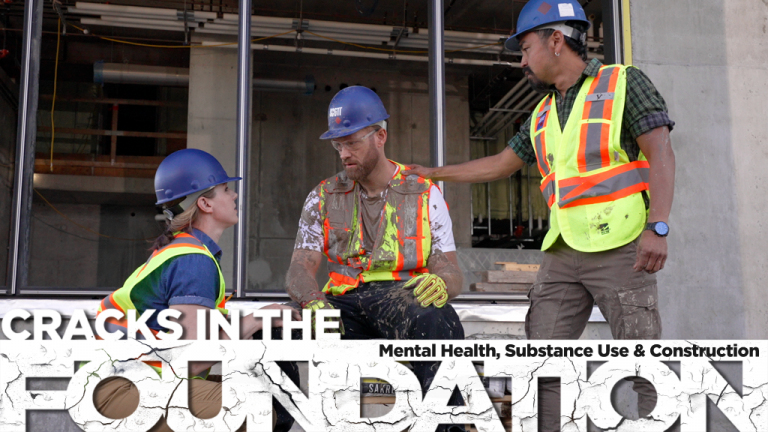 The goal of the RE-MIND website is to improve the access of construction workers to mental health information and services. The Lone Hunter video is meant to balance humour with a serious topic. Seen here is the lead character getting support from his colleagues.