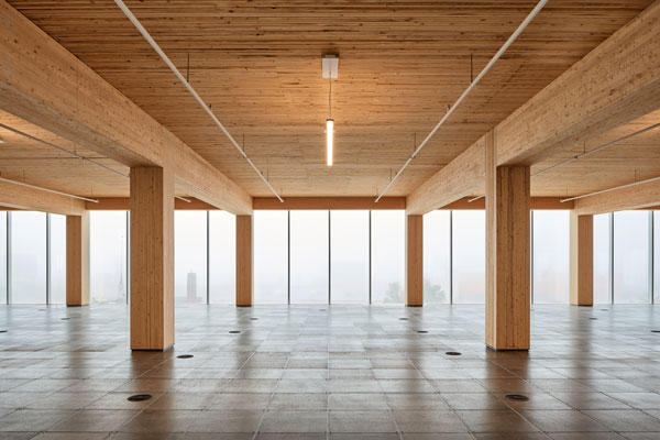 Pictured is 80 Atlantic Avenue in Toronto. It is an office building designed by Quadrangle Architects and is an example of mass timber commercial construction.