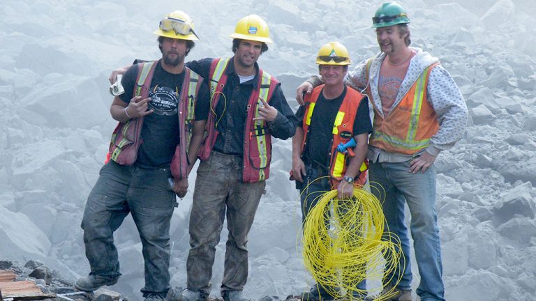 Arlen Fitzpatrick (left) poses next to his brother Sam Fitzpatrick on a jobsite. Sam was killed by a falling rock while working on a hydroelectric project at Toba Inlet, B.C.