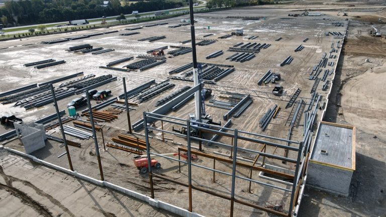 Crews have been installing sewer, water and wastewater infrastructure and grading the future site of a new state-of-the-art parts distribution centre for Ford Motor Co. of Canada in Brant County, near Paris, Ont. Foundation footings are now in place and structural steel is going up for the 562,000-square-foot building.