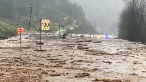 Multiple roadways have been closed because of flooding or landslides in B.C., including sections of Highway 1A, Highway 3, Highway 11, Highway 12, and Highway 91. Rescue crews will spend Tuesday searching for people who may have been trapped in debris from mudslides on Highway 7. This image is near Popkum.